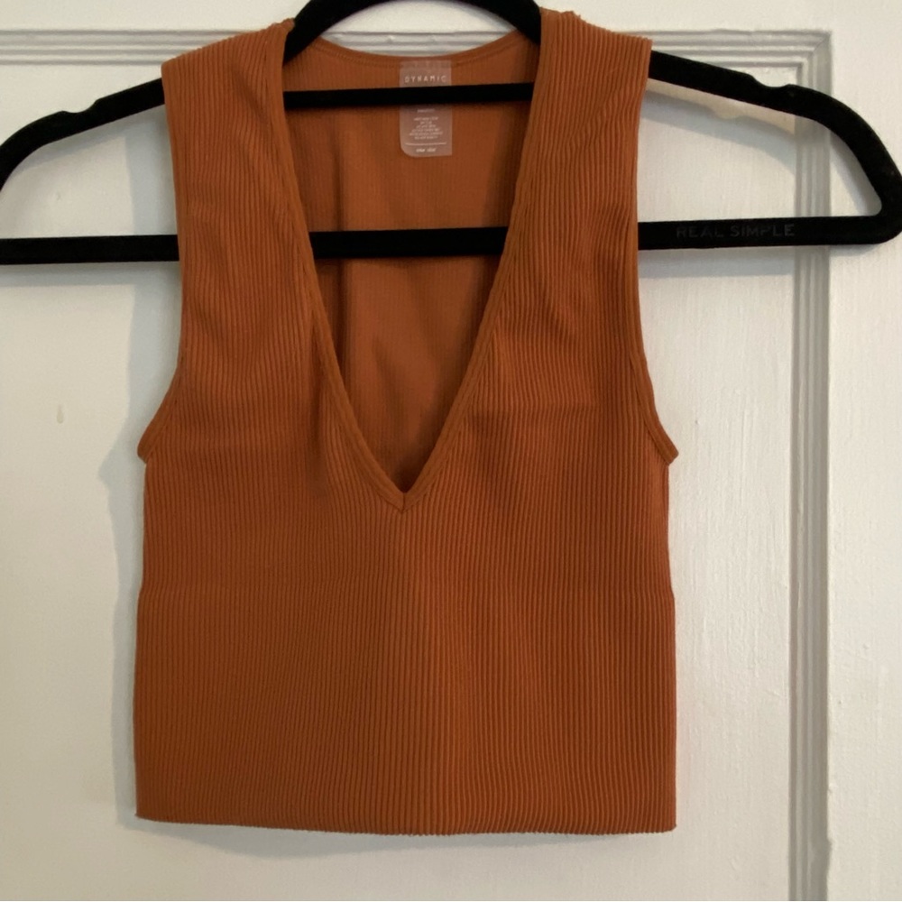 Deep V Orange Cropped Ribbed Bralette - Picture 2 of 5